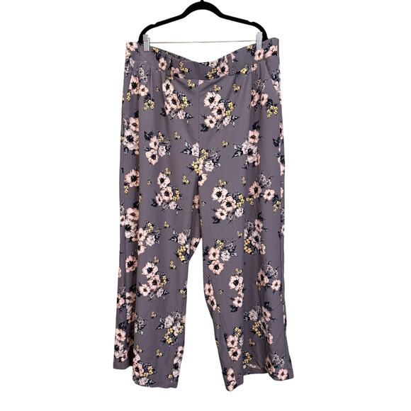 Torrid Floral Crepe Wide Leg Pant Womens 4X Gray Pull On Stretch Boho Trousers - Picture 1 of 9